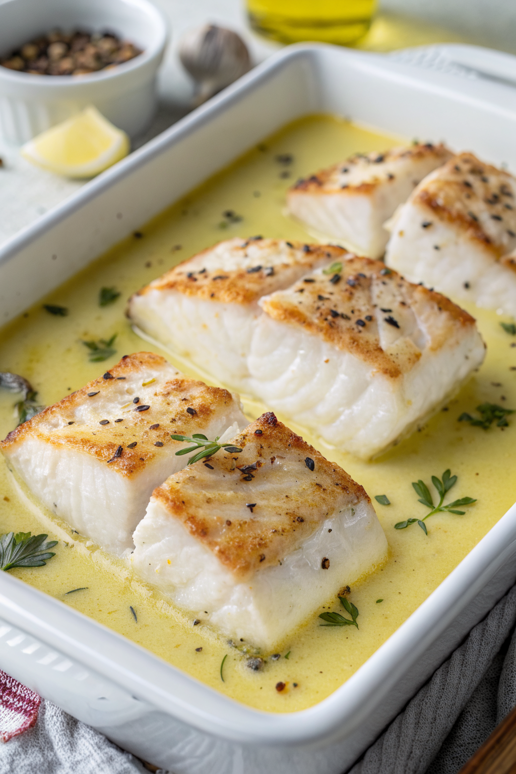 Baked Cod in Coconut Lemon Cream Sauce