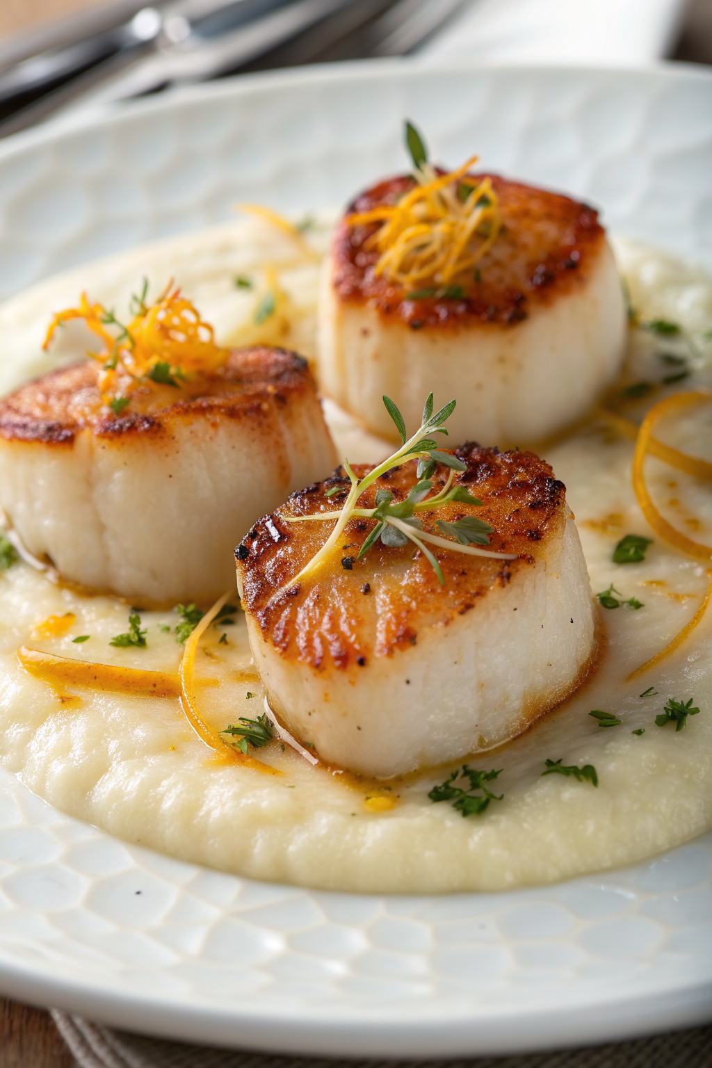 Golden Scallops with Citrus Beurre Blanc Fennel Slaw