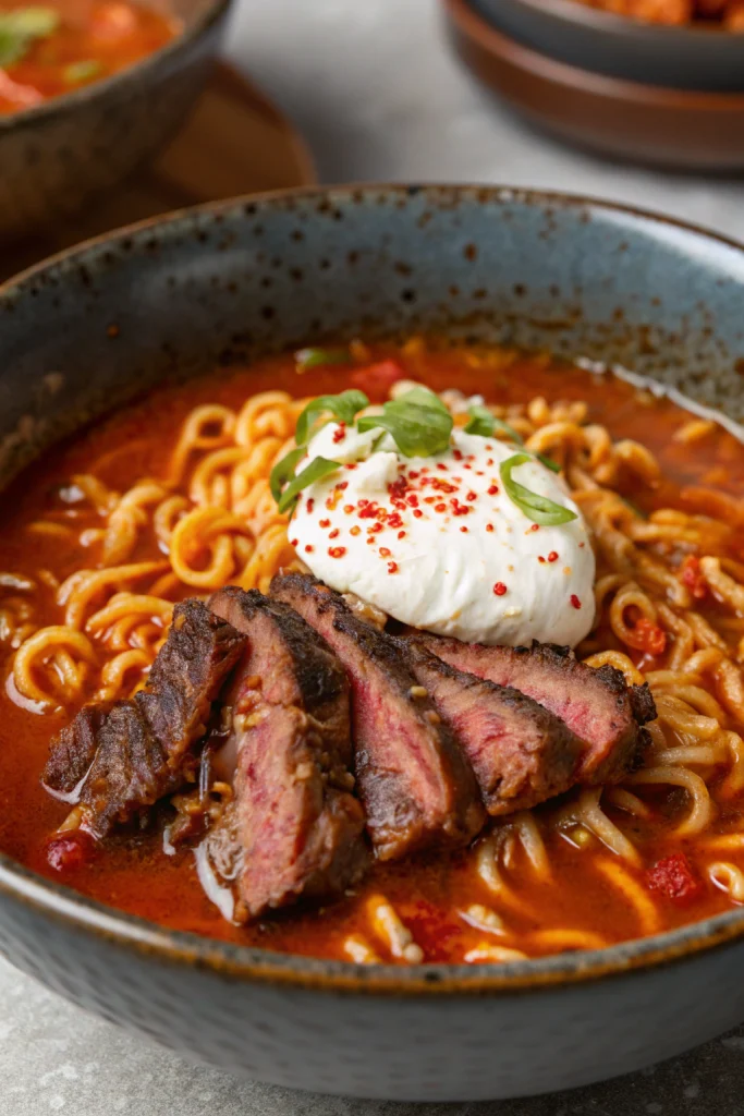 Grilled Beef Ramen with Creamy Korean Sauce