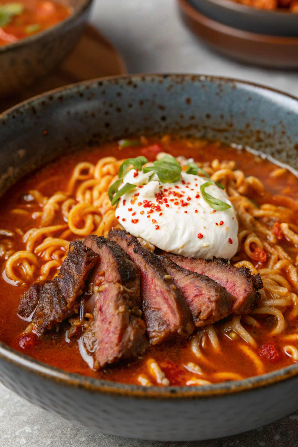 Grilled Beef Ramen with Creamy Korean Sauce
