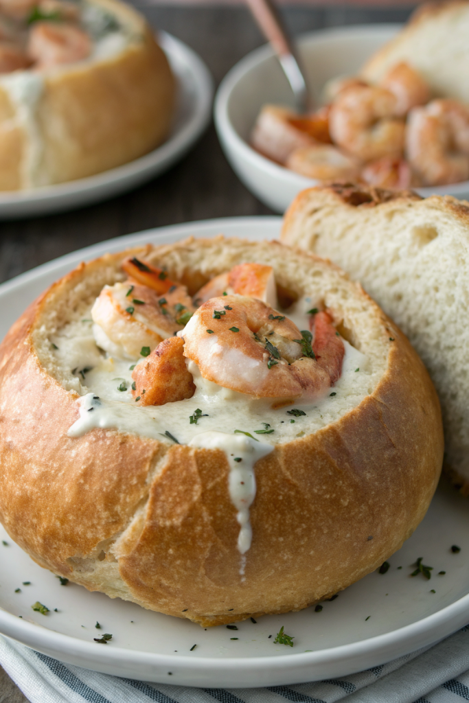 Tasty Stuffed Seafood Bread Bowls Recipe