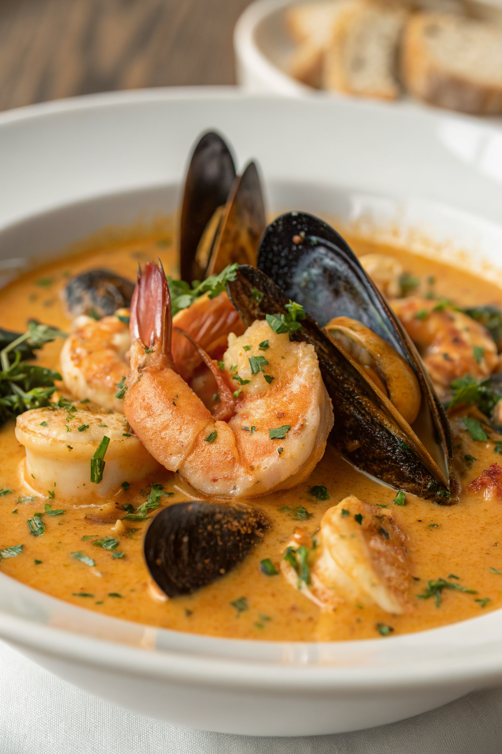 Shrimp and Mussels in Creamy Garlic Sauce