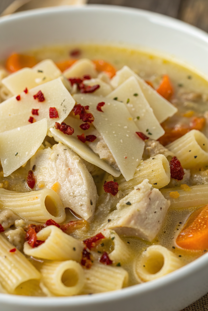 Creamy Chicken Pasta Soup Recipe with Carrot and Spinach