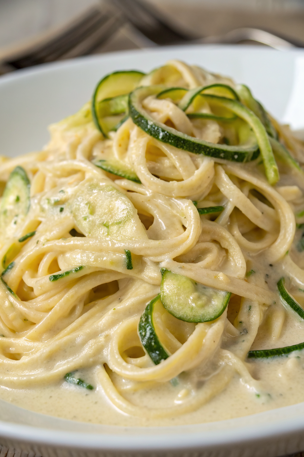 Creamy Vegan Zucchini Pasta with Basil and Lemon