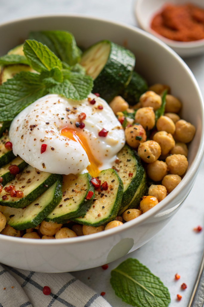Grilled Zucchini Chickpea Salad with Burrata Chili Oil