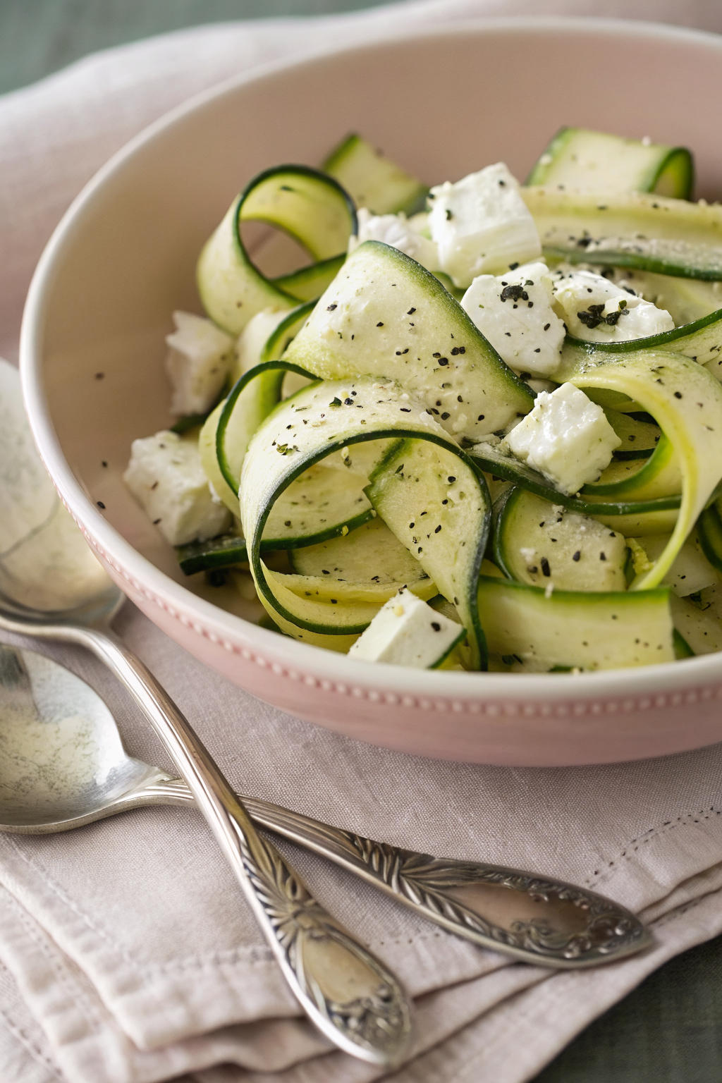 Italian Shaved Zucchini Salad with Feta