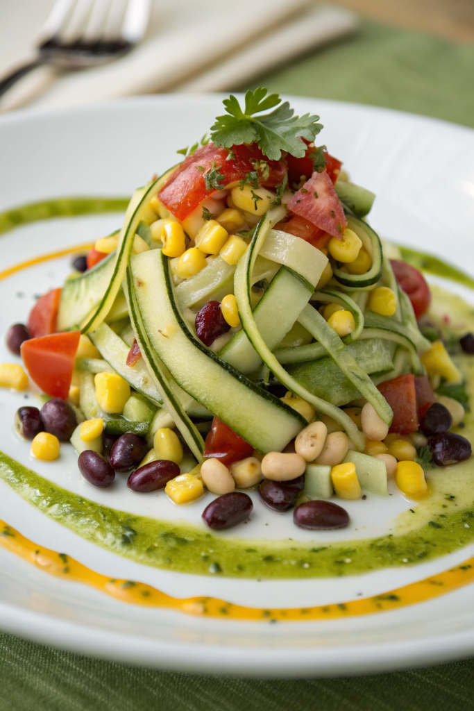 Roasted Zucchini Corn Salad with Green Goddess Dressing