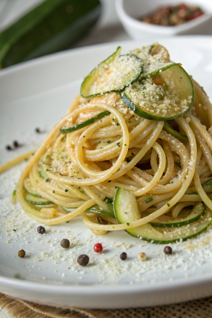 Spaghetti with Fried Zucchini Recipe