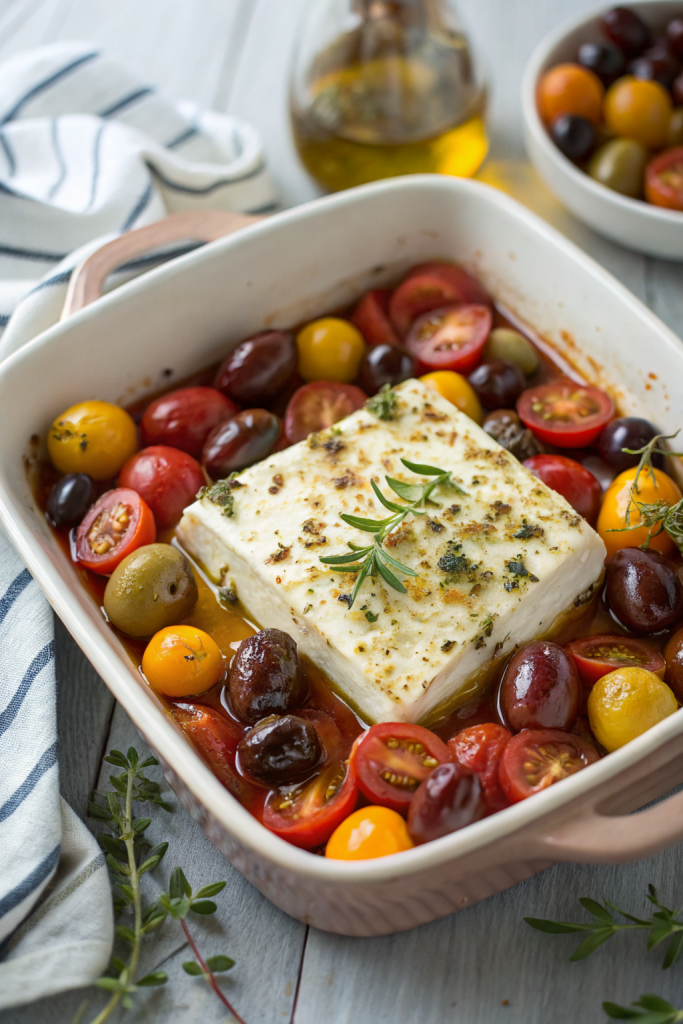 Baked Feta with Tomatoes and Olives Recipe
