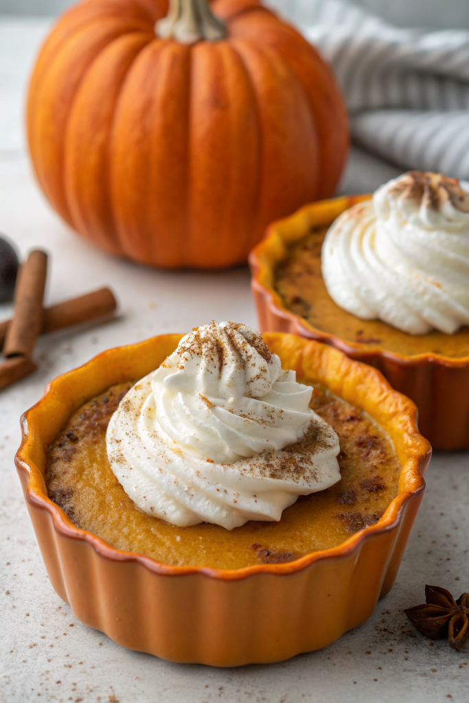 Baked Pumpkin Custards with Maple Mascarpone Whipped Cream