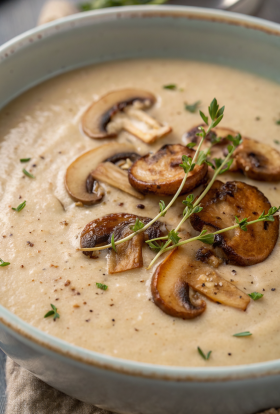 Creamy Wild Rice Chicken Soup with Roasted Mushrooms