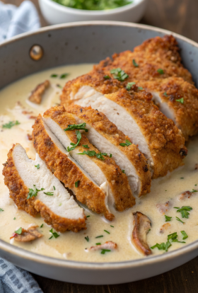 Crispy Parmesan Chicken with a Rich Garlic Sauce