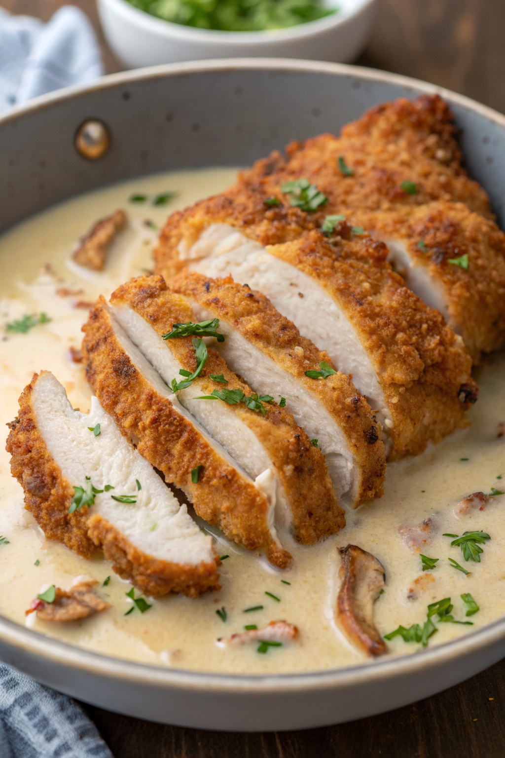 Crispy Parmesan Chicken with a Rich Garlic Sauce