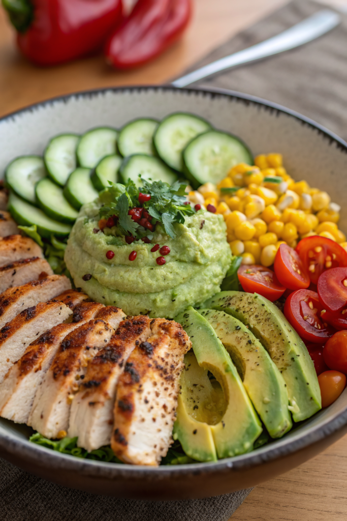 Grilled Chicken Bowl with Creamy Avocado Sauce & Veggies