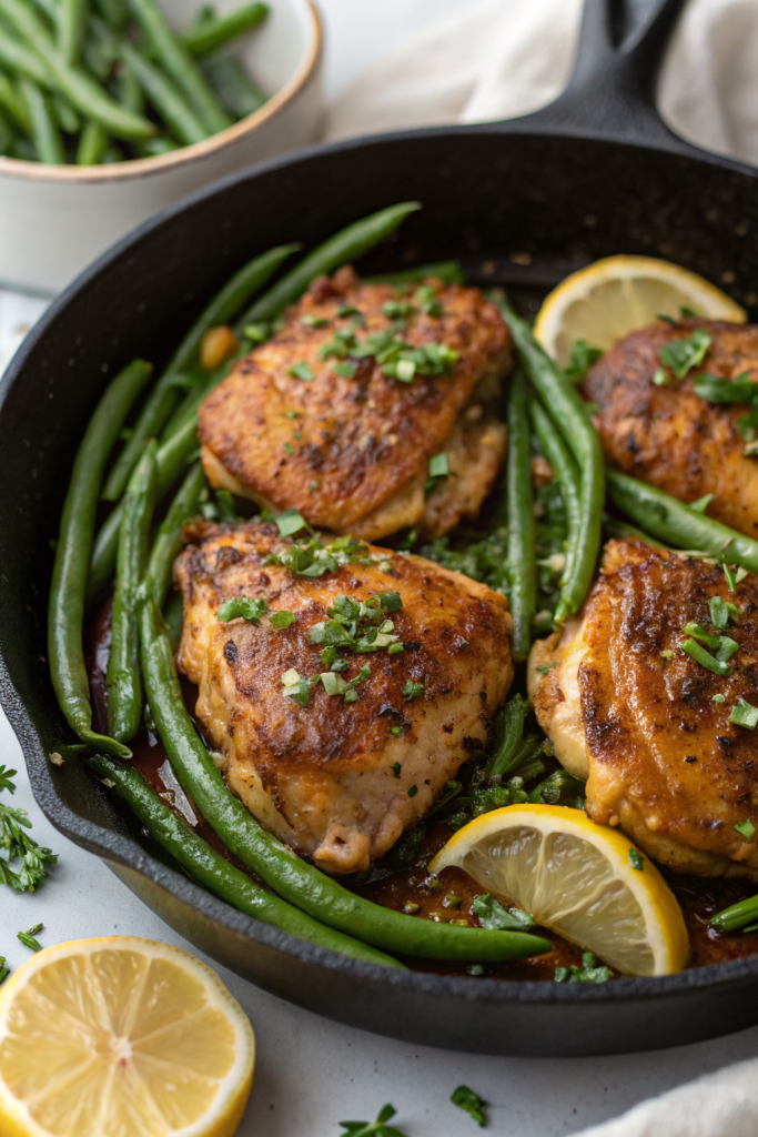 Lemon Garlic Butter Chicken Thighs with Green Beans