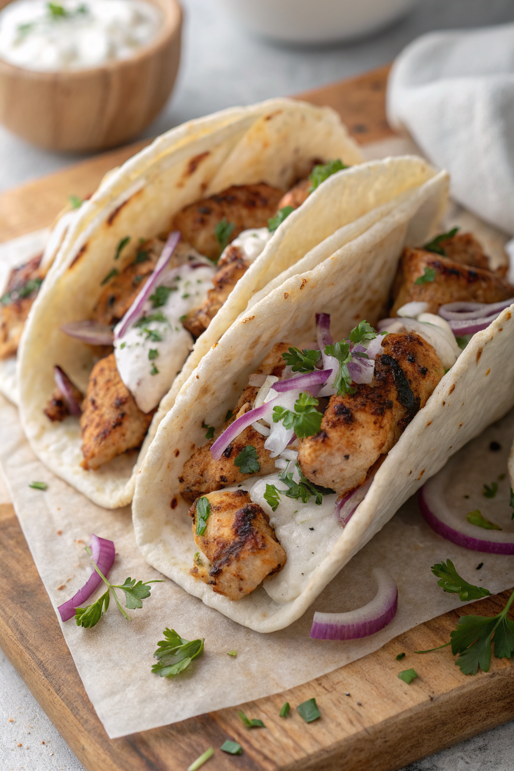 Mediterranean Chicken Gyros with Creamy Feta Tzatziki