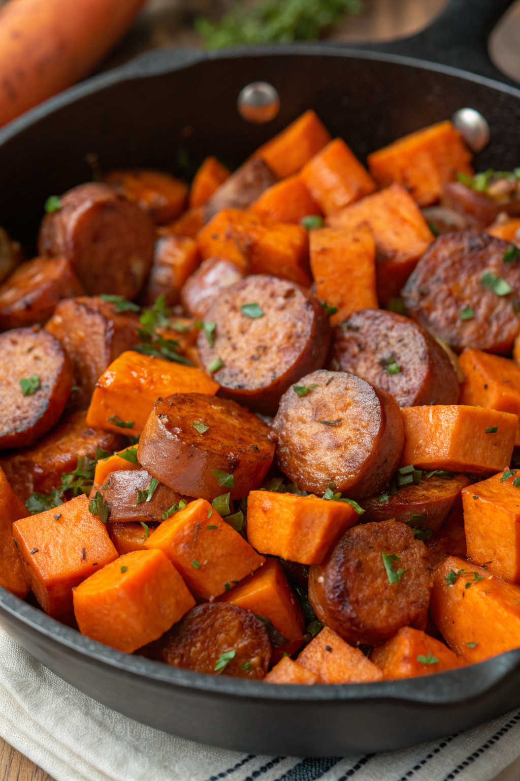 Sausage and Sweet Potatoes with Honey Garlic Sauce Recipe