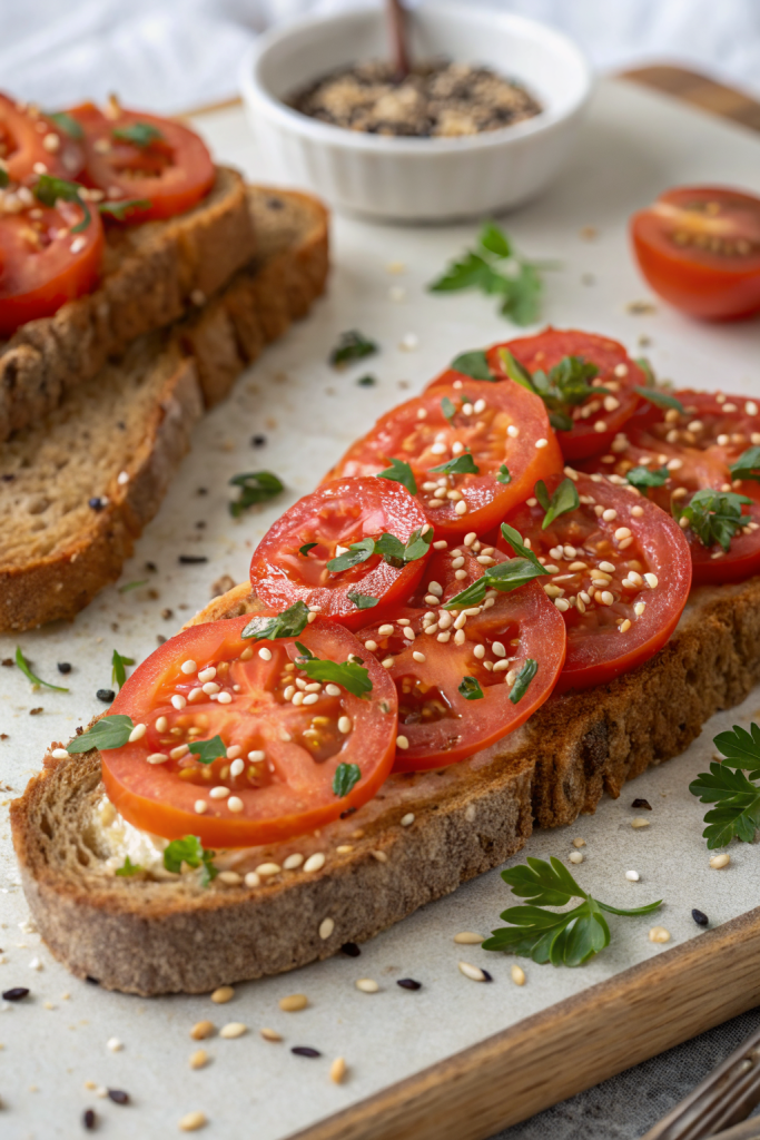 Tomato Toast with Chives and Sesame Seeds Recipe