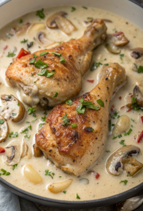 Chicken Legs with Creamy Mushroom Sauce