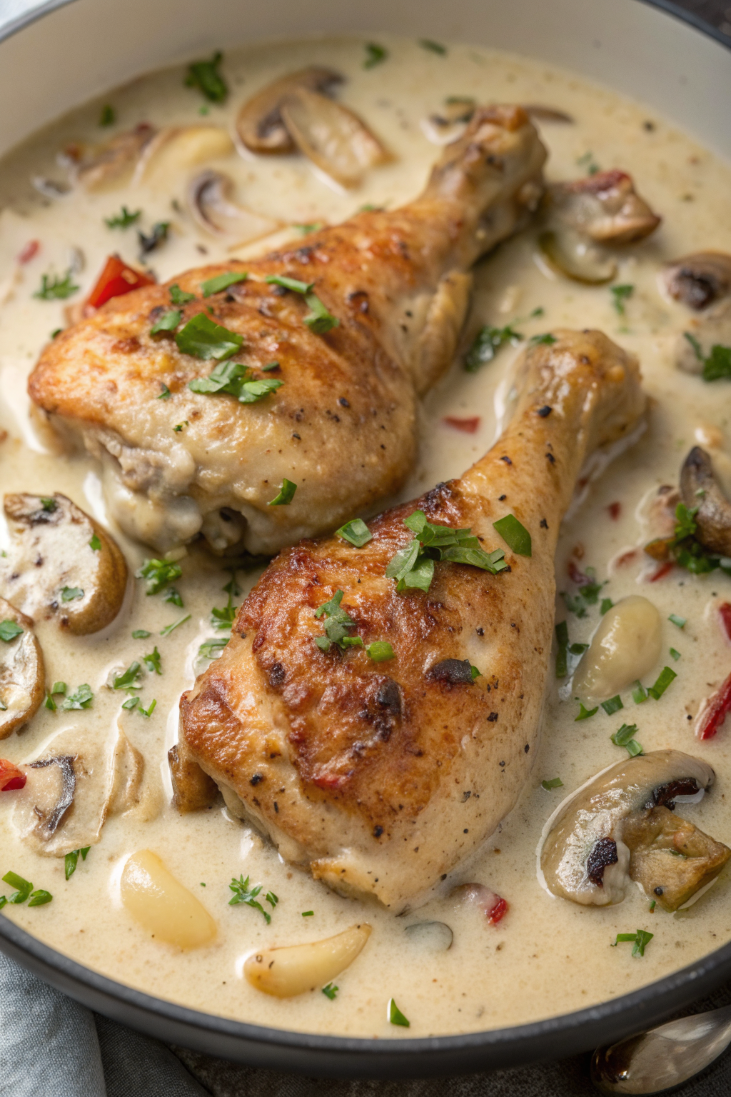 Chicken Legs with Creamy Mushroom Sauce