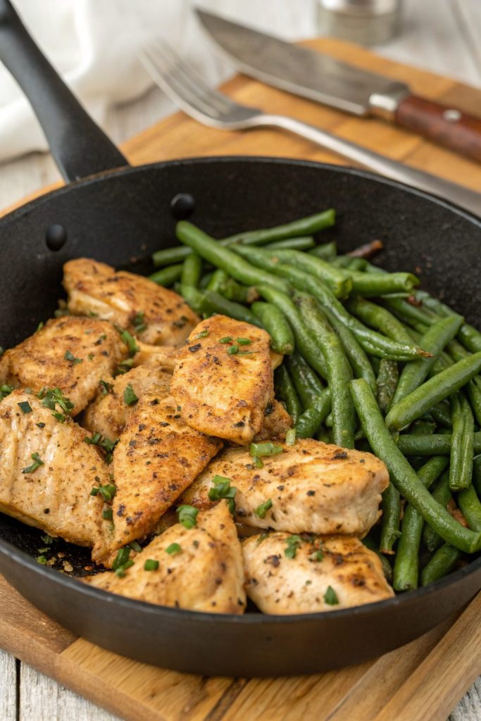 Lemon Garlic Butter Chicken Thighs with Green Beans Skille