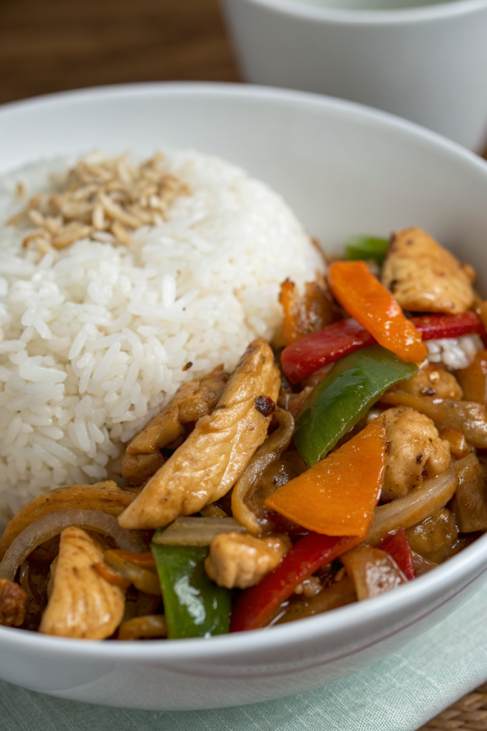 Spicy Garlic Chicken Stir-Fry with Rice