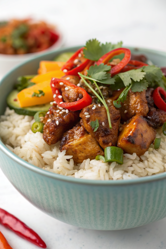 Sweet Chili Chicken Rice Bowls with Chicken Thighs