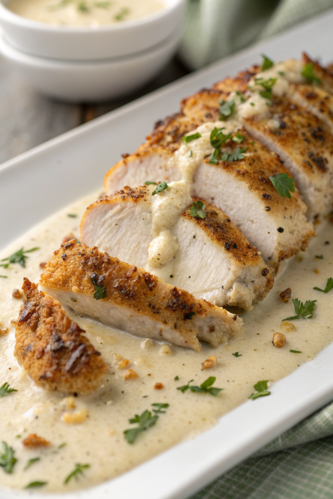 Baked Caesar Chicken with Creamy Parmesan Sauce