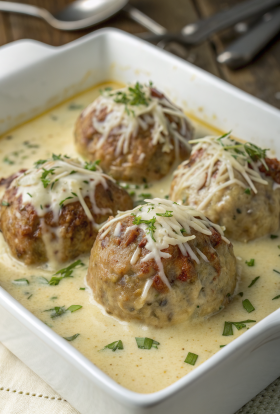 Creamy Chicken Ricotta Meatballs with Spinach Alfredo