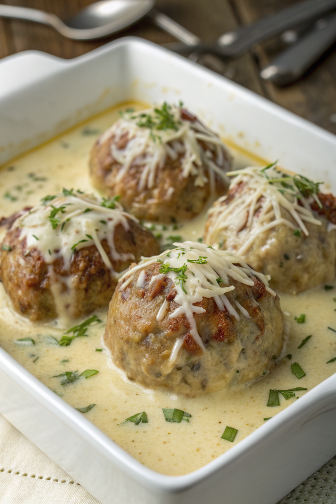 Creamy Chicken Ricotta Meatballs with Spinach Alfredo