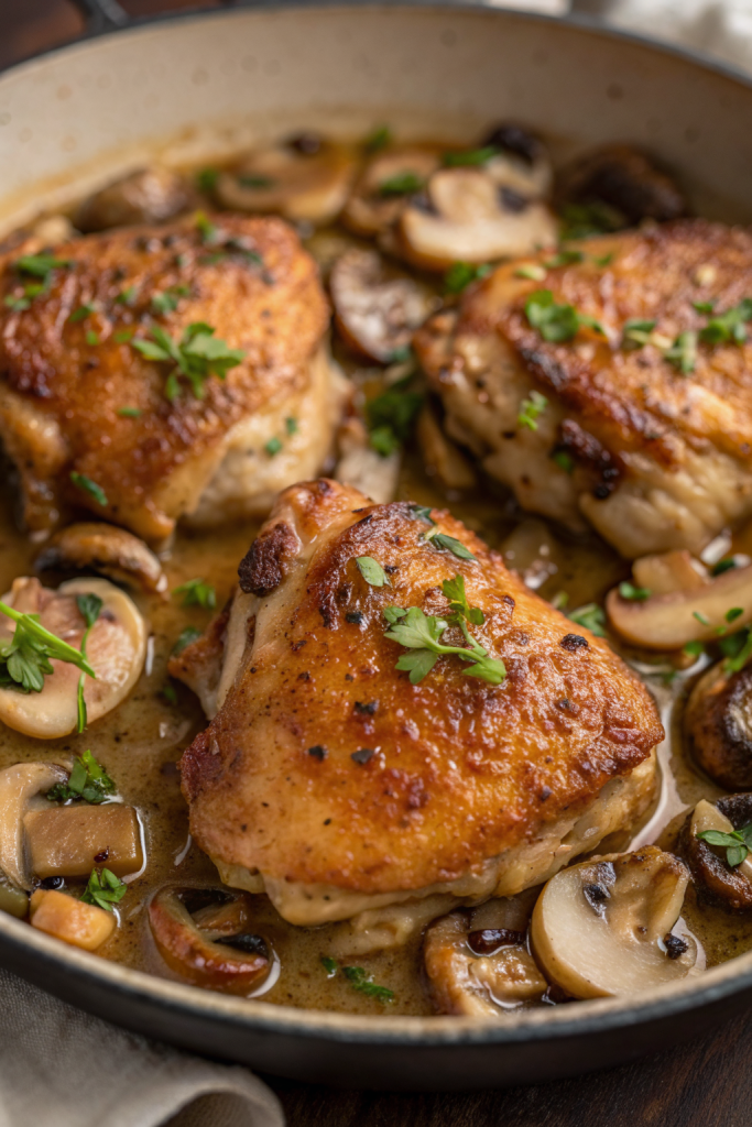 Creamy Garlic Mushroom Chicken Thighs Recipe