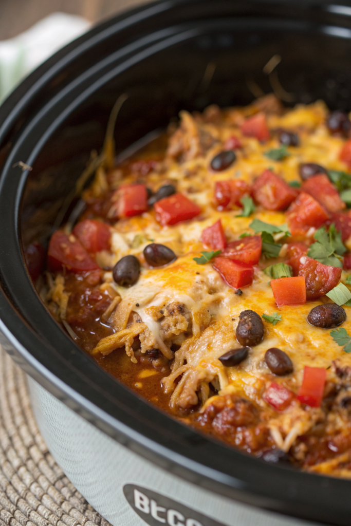 Crockpot Chicken Enchilada Casserole Recipe
