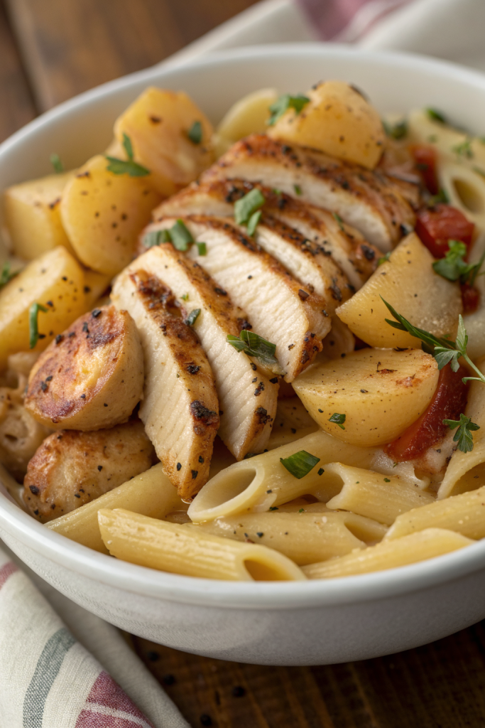 Loaded Herb Grilled Chicken with Creamy Pesto Pasta Roasted Potatoes