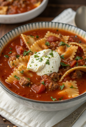 One-Pot Lasagna Soup with Ricotta Cheese