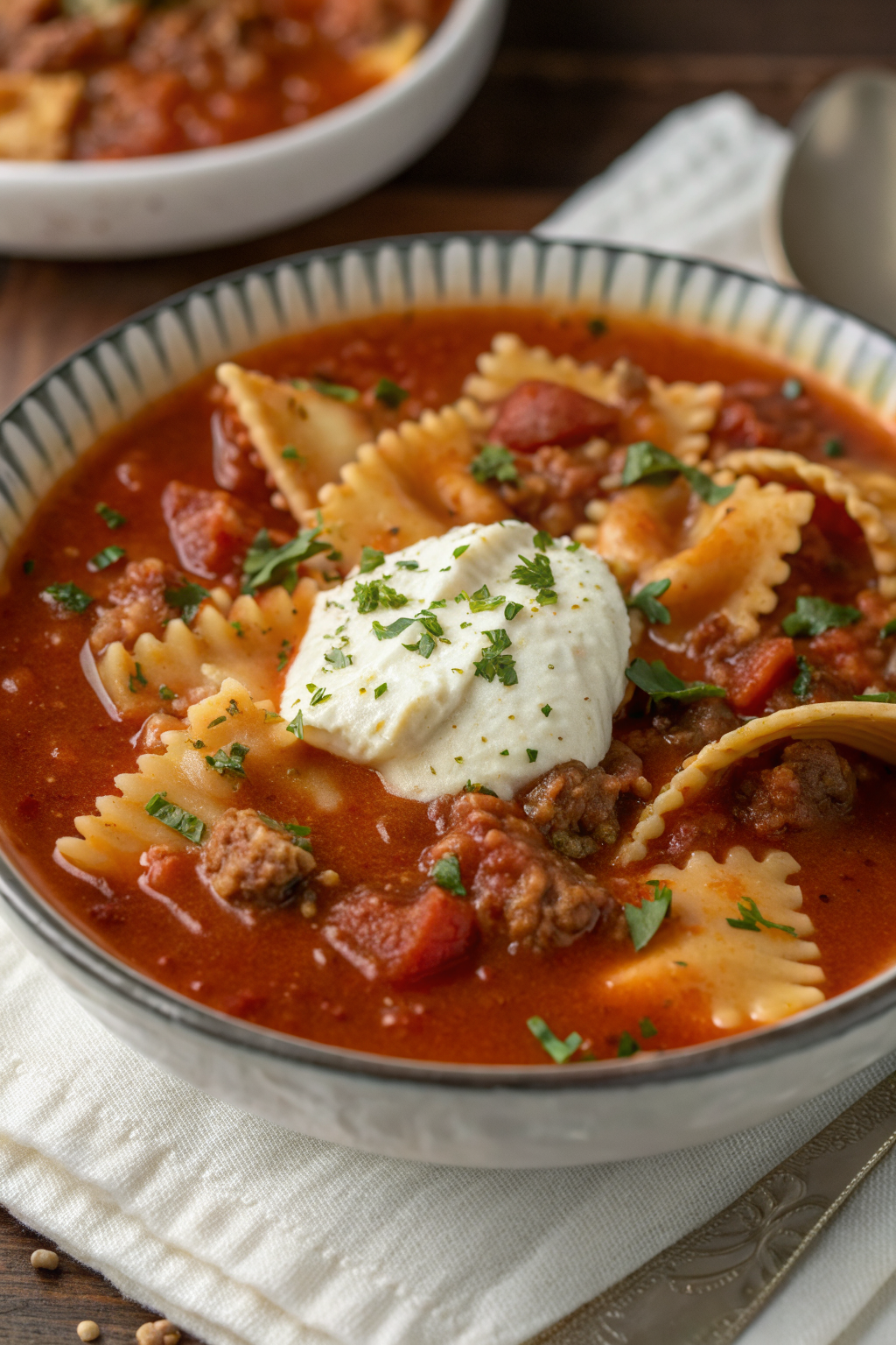 One-Pot Lasagna Soup with Ricotta Cheese