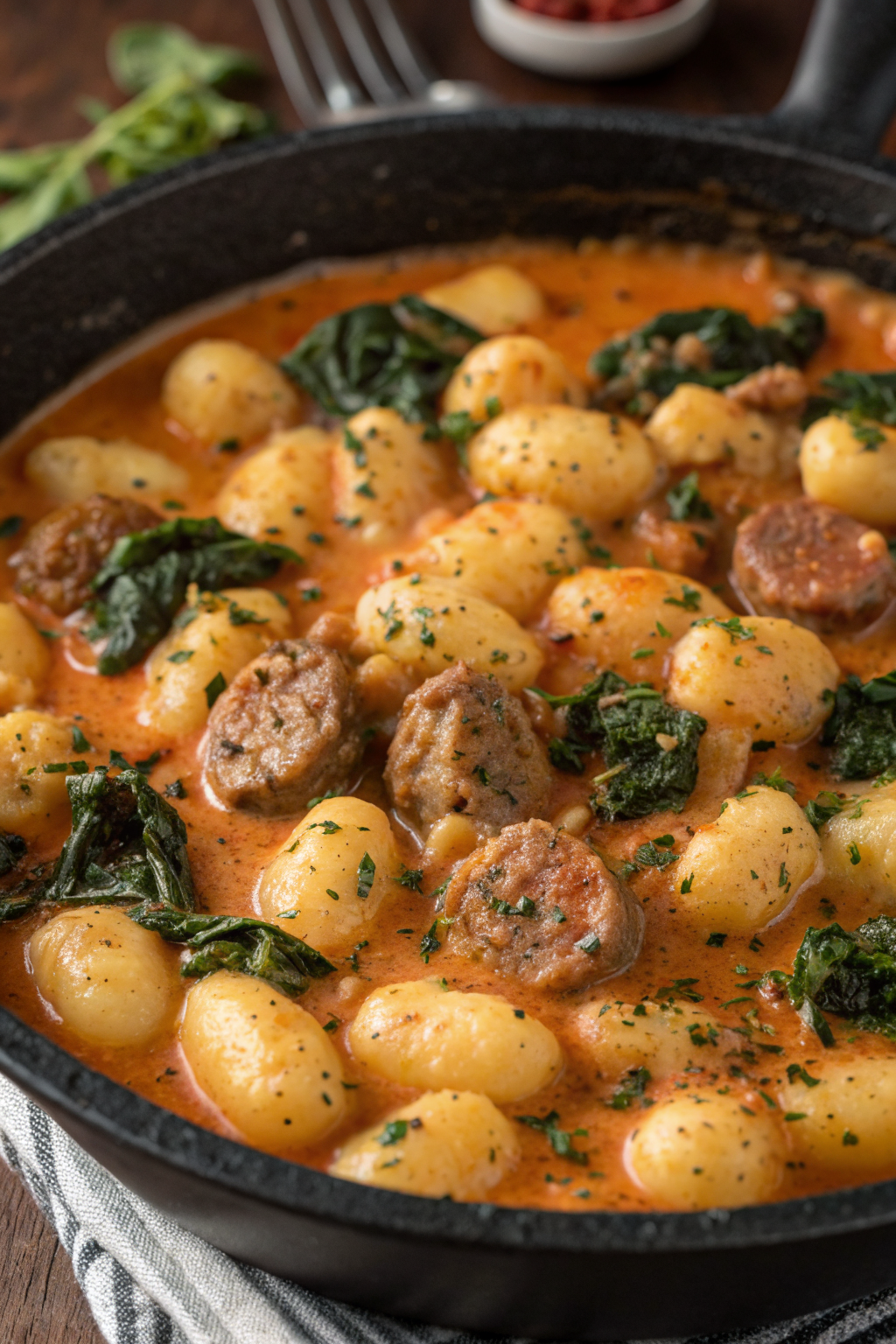 Pumpkin Gnocchi with Spinach and Sausage