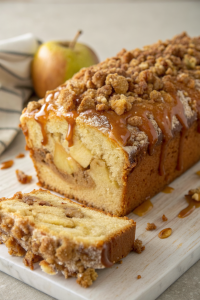 Apple Crumble Loaf Cake with Caramel Drizzle
