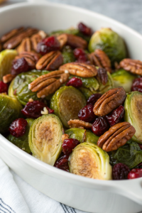 Brussels sprouts with Pecans Cranberries Balsamic Glaze