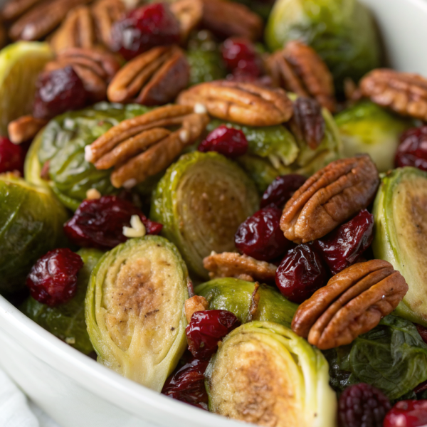 Brussels sprouts with Pecans Cranberries Balsamic Glaze