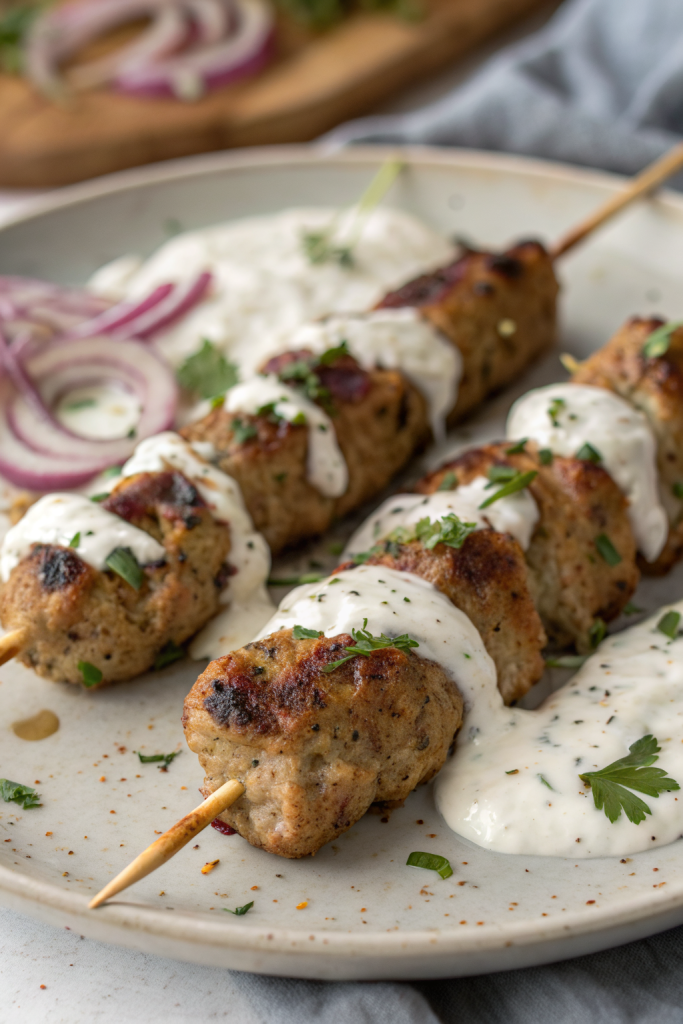 Chicken Kofta with Creamy Garlic Yogurt Sauce Recipe