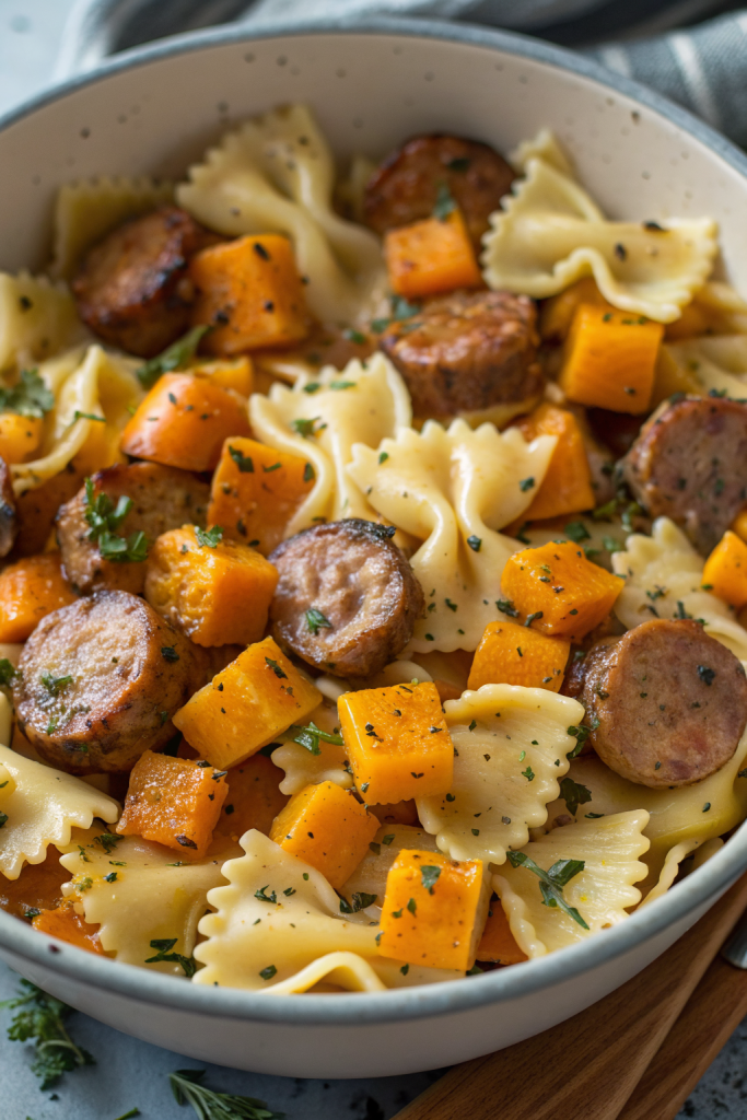 Creamy Butternut Squash Pasta with Sausage and Spinach