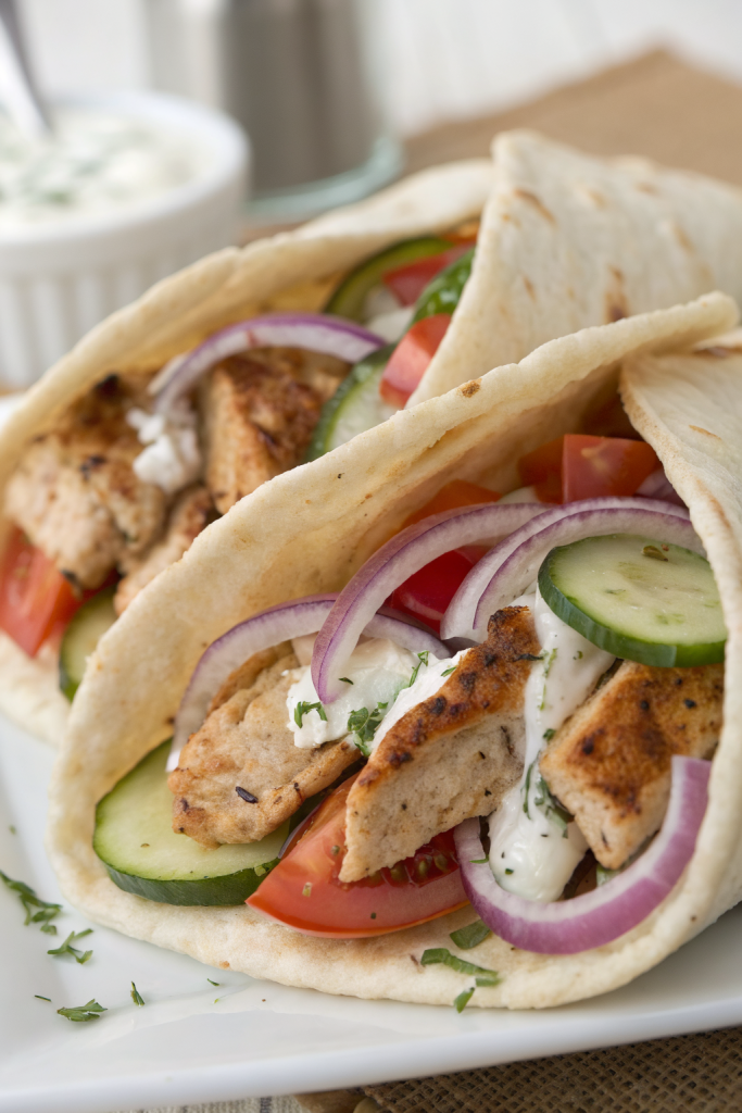 Crockpot Greek Chicken Pitas with Tzatziki