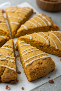 Flaky Pumpkin Scones with Vanilla Icing