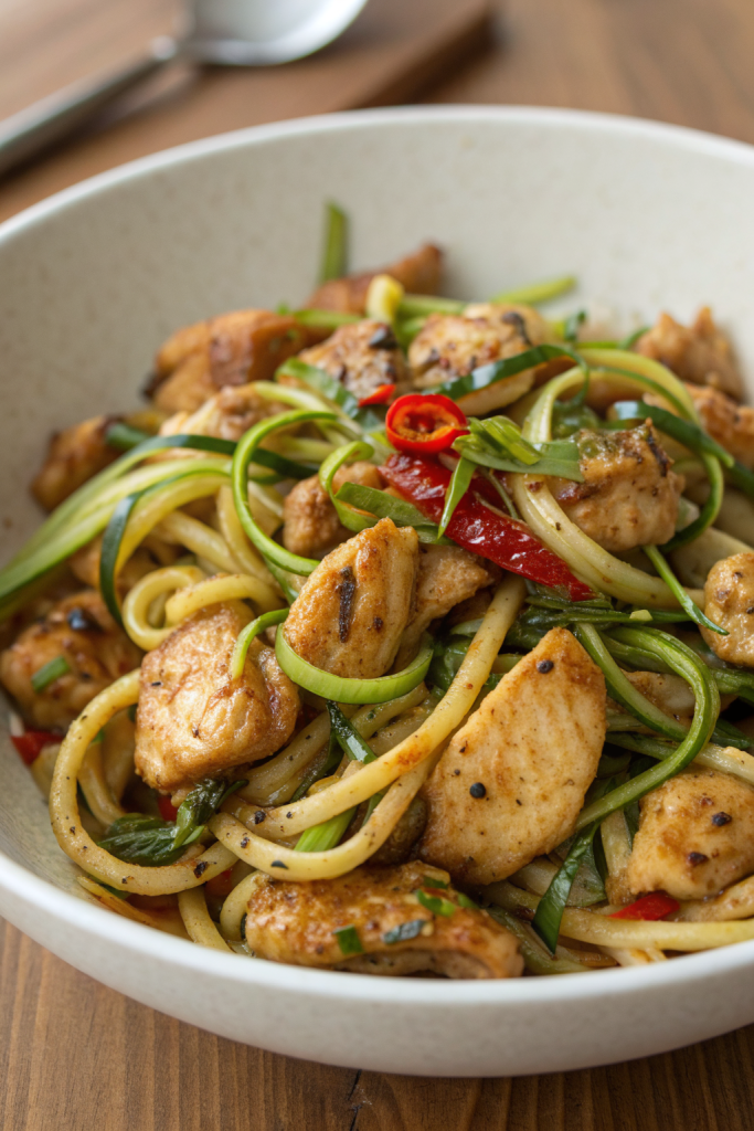 Garlic Chicken Zucchini Noodles Stir Fry Recipe