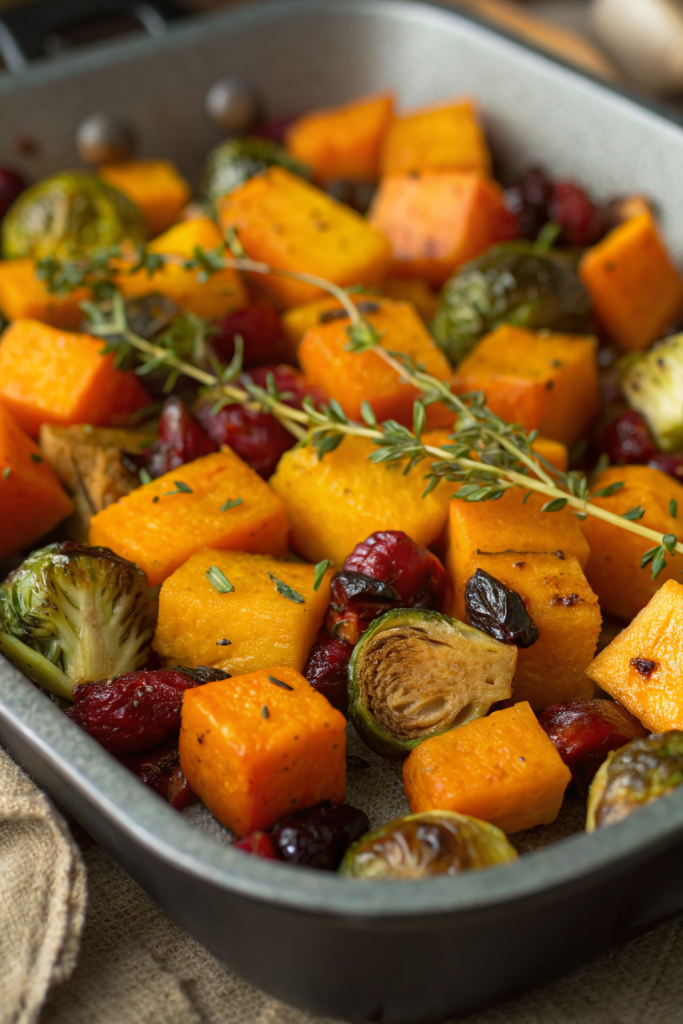 Roasted Butternut Squash Brussels sprouts with Pecans