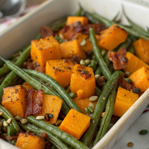 Roasted Green Beans Butternut Squash with Pumpkin Seeds