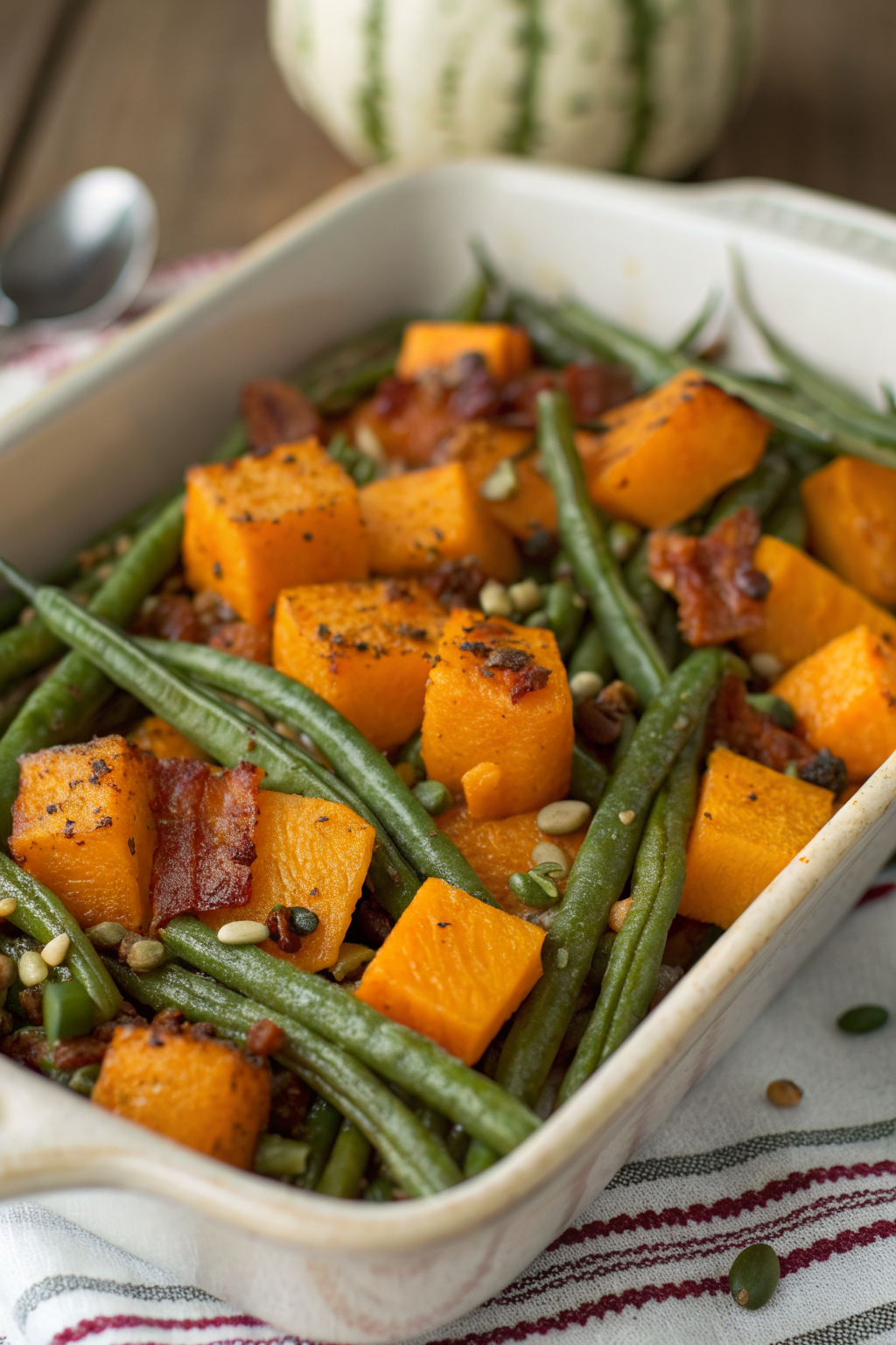 Roasted Green Beans Butternut Squash with Pumpkin Seeds